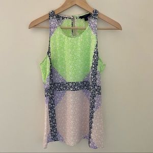 J.Crew Silk Windowpane Floral Racerback Tank Top Size 2